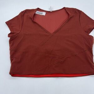 Athleta Womens Top XL Orange Its a Wrap Tee Shirt Crop Yoga Mesh Wicking